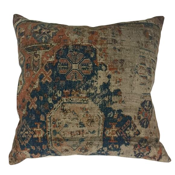 Pottery Barn Navin Printed Pillow Cover Linen Cotton 22x22 with Feather Insert - Picture 1 of 9